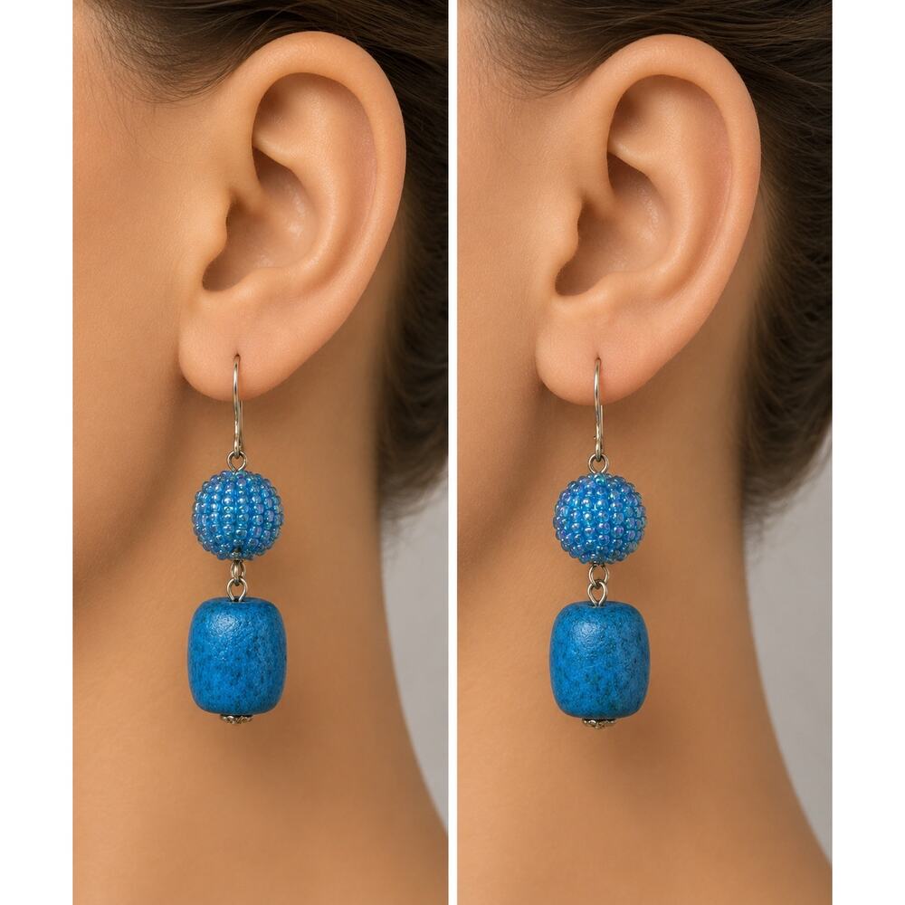 BOGO FREE BLUE BEADED EARRINGS DANGLY